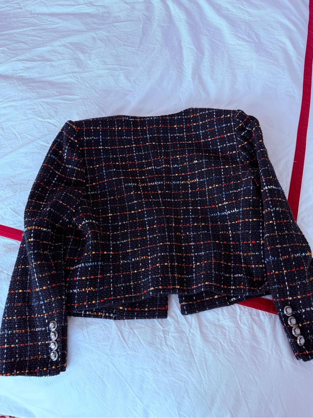 Veronica Beard Navy Multicolor Tweed Collarless Blazer - Picture 6 of 6